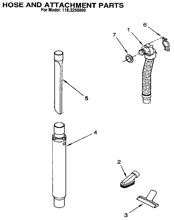 Kenmore 1163259090 hose and attachment diagram