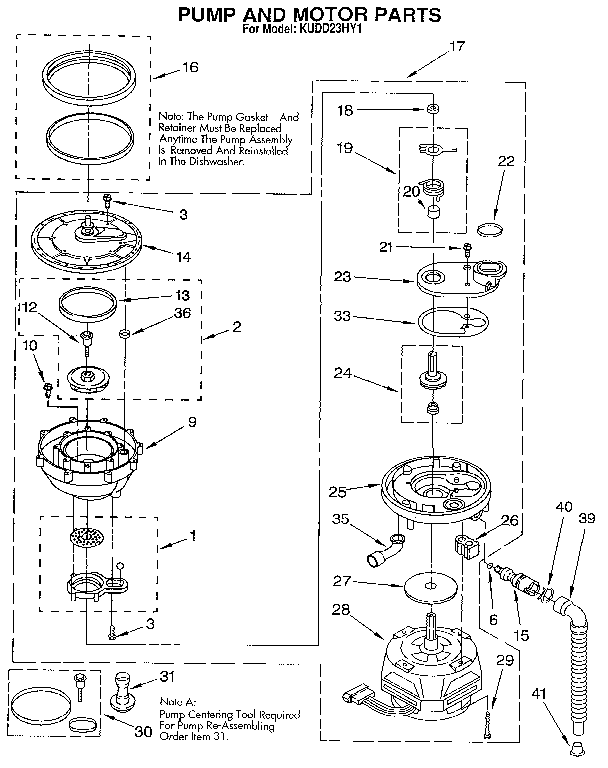 KitchenAid KUDD23HY1 pump and motor diagram