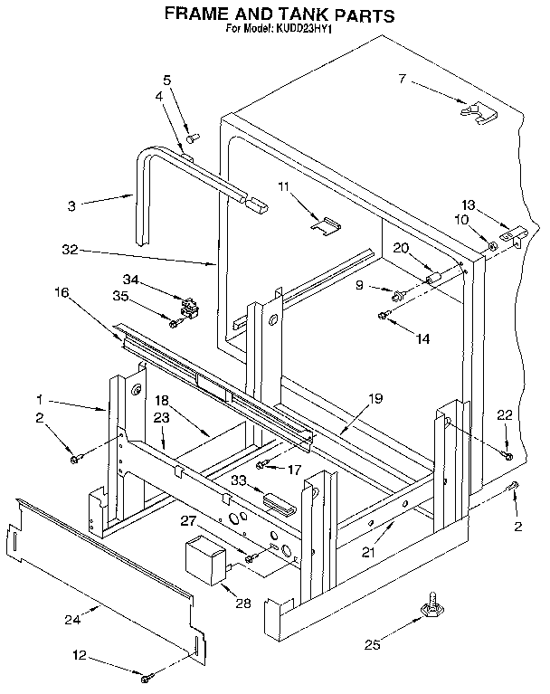 KitchenAid KUDD23HY1 frame and tank diagram