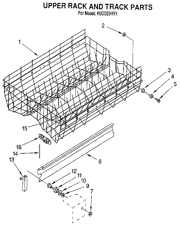 KitchenAid KUDD23HY1 upper rack and track diagram
