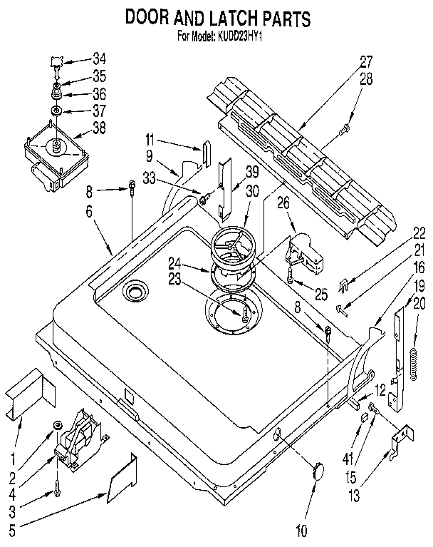KitchenAid KUDD23HY1 door and latch diagram