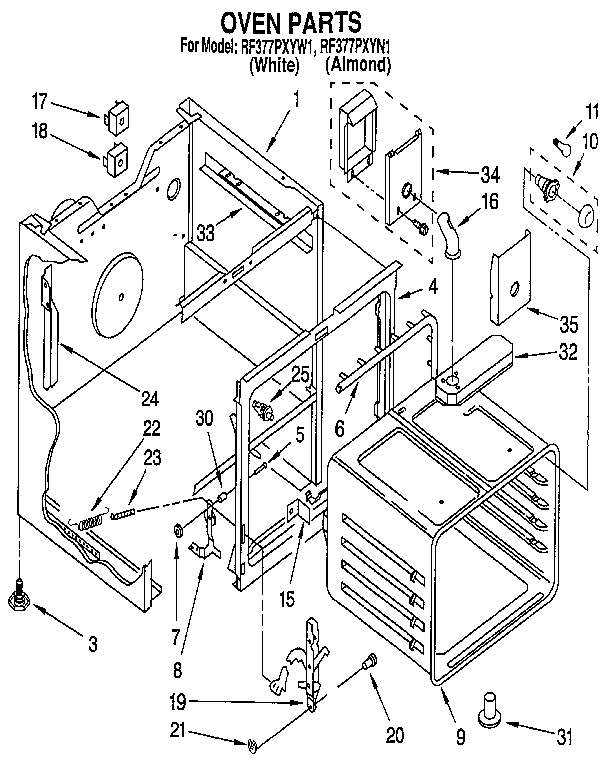 Whirlpool RF377PXYN1 oven diagram