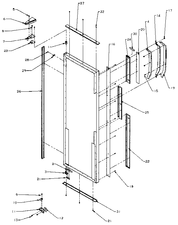 Amana SXD25NP-P1162407W refrigerator door hinge and trim diagram