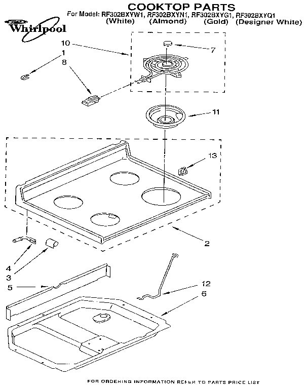 Whirlpool RF302BXYW1 cooktop diagram