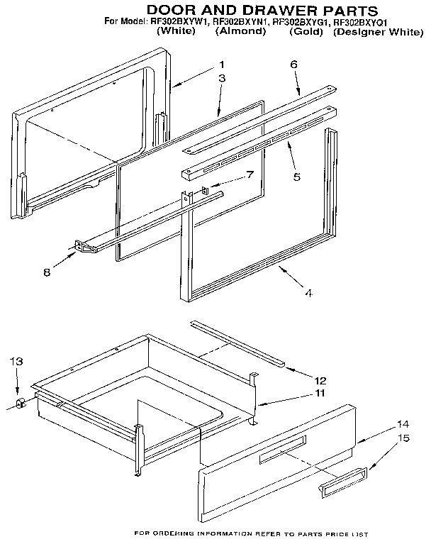 Whirlpool RF302BXYW1 door and drawer diagram