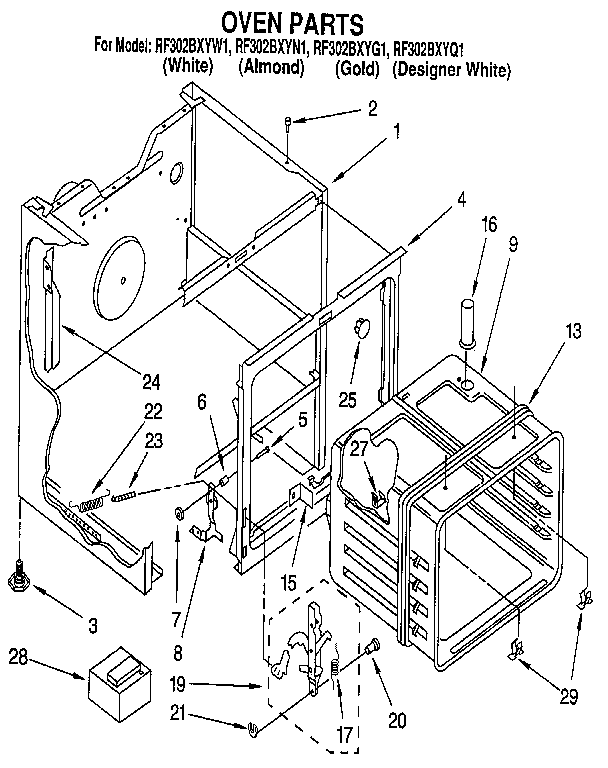 Whirlpool RF302BXYW1 oven diagram