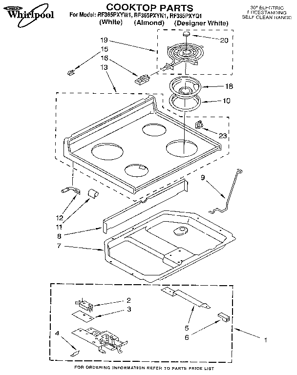 Whirlpool RF365PXYN1 cooktop diagram
