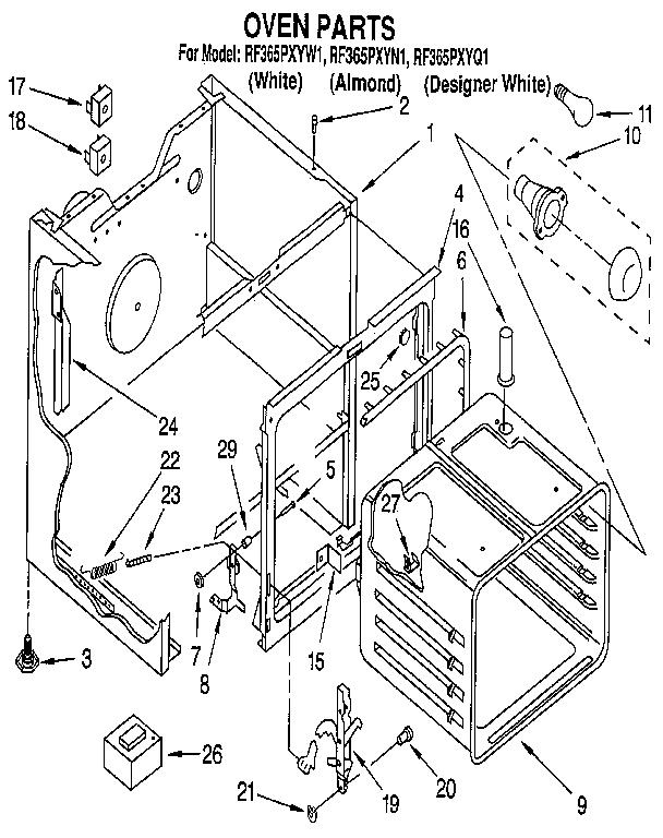 Whirlpool RF365PXYN1 oven diagram