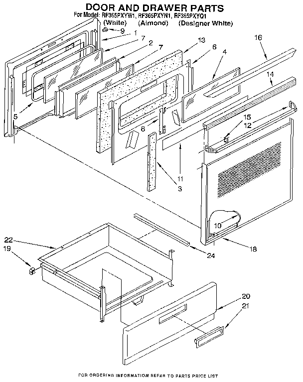 Whirlpool RF365PXYN1 door and drawer diagram