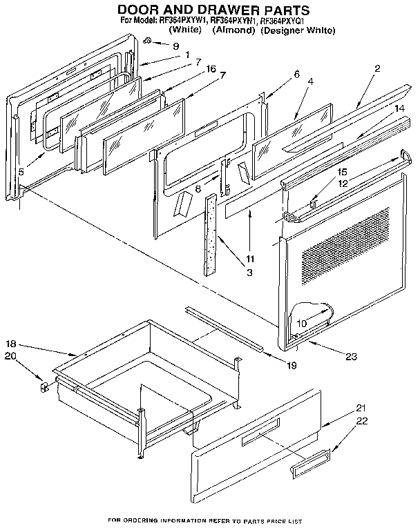 Whirlpool RF364PXYN1 door and drawer diagram