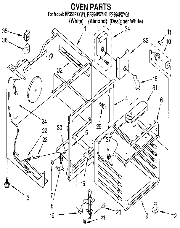 Whirlpool RF364PXYN1 oven diagram
