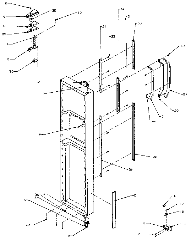 Amana SXD27N-P1162411W freezer door hinge and trim diagram