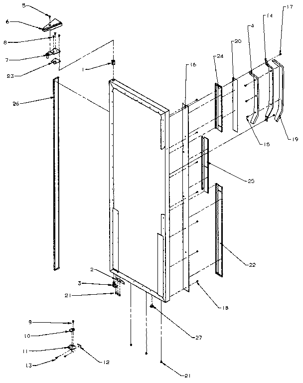 Amana SXD27N-P1162411W refrigerator door hinge and trim diagram