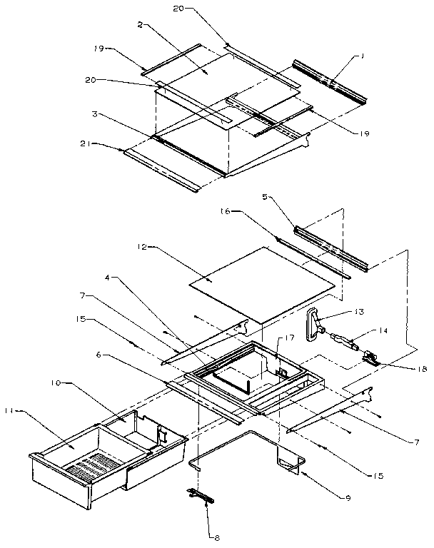 Amana SXD27N-P1162411W refrigerator shelving and drawers diagram