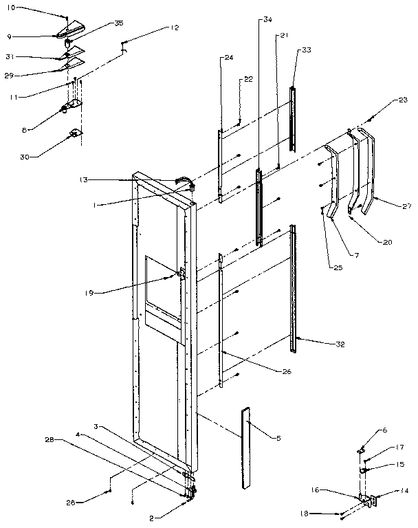 Amana SXD22N-P1162405W freezer door hinge and trim diagram