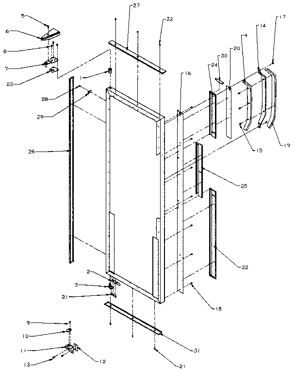 Amana SXD22N-P1162405W refrigerator door hinge and trim diagram