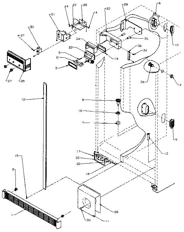 Amana SXD22N-P1162405W refrigerator/freezer controls and cabinet diagram