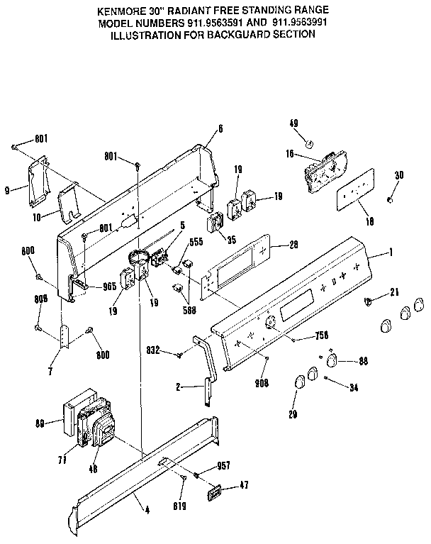 Kenmore 9119563991 backguard section diagram