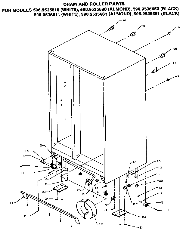 Kenmore 5969535680 drain and roller diagram
