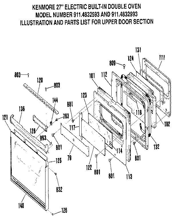 Kenmore 9114832993 upper door section diagram