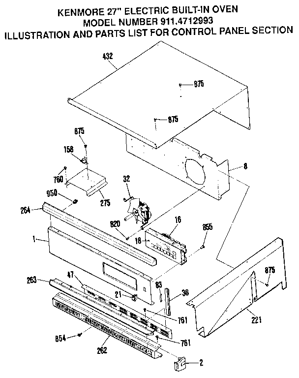 Kenmore 9114712993 control panel section diagram