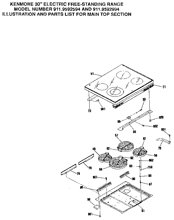 Kenmore 9119592994 main top section diagram