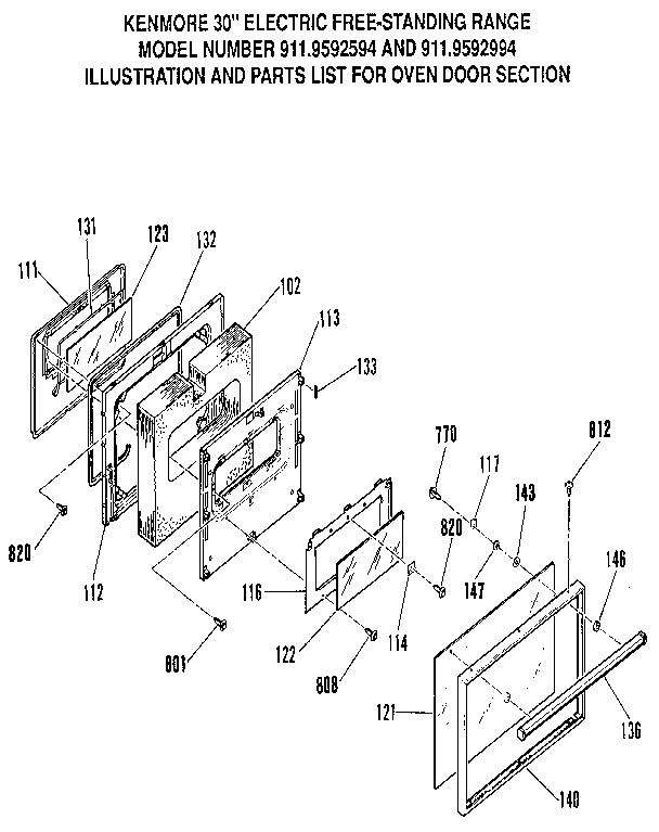 Kenmore 9119592994 oven door section diagram