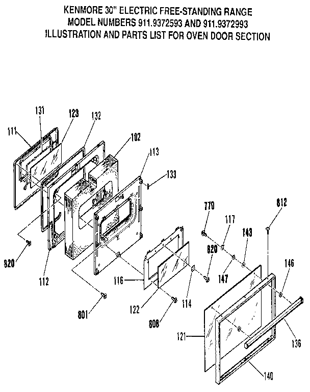 Kenmore 9119372993 oven door section diagram
