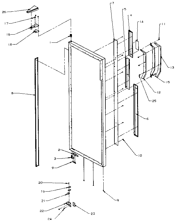 Amana SX25N-P1162704W refrigerator door hinge and trim diagram
