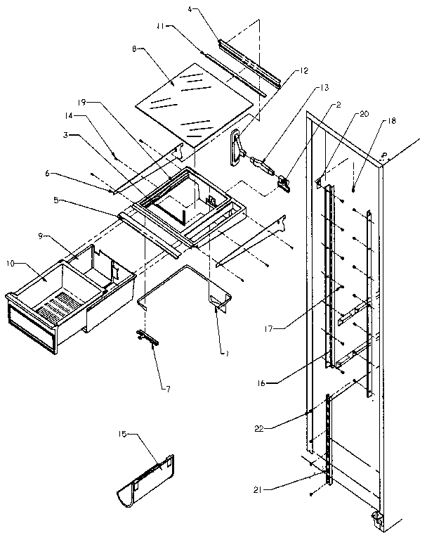 Amana SX25N-P1162704W refrigerator shelving and drawers diagram