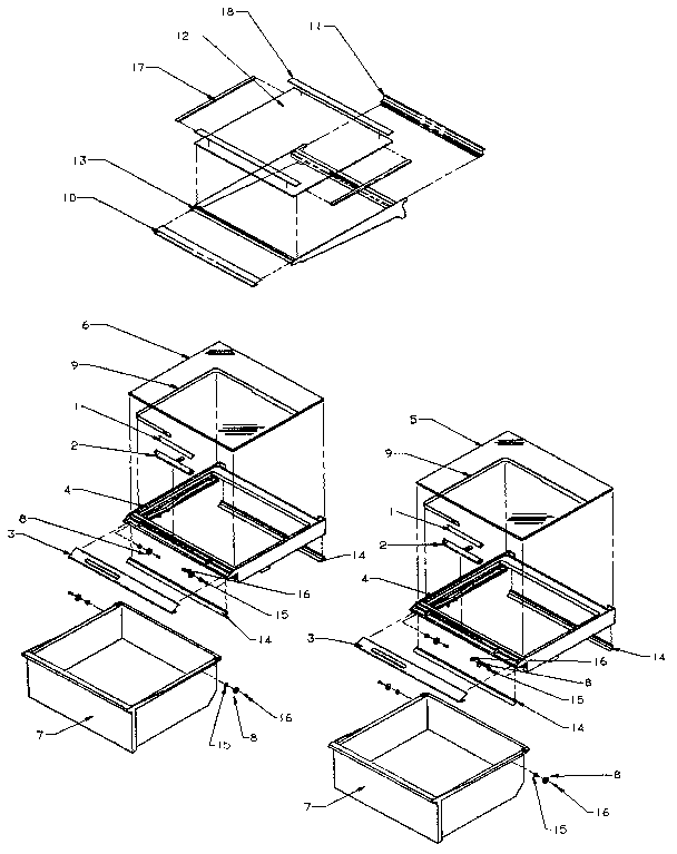 Amana SX25N-P1162704W refrigerator shelving and drawers diagram