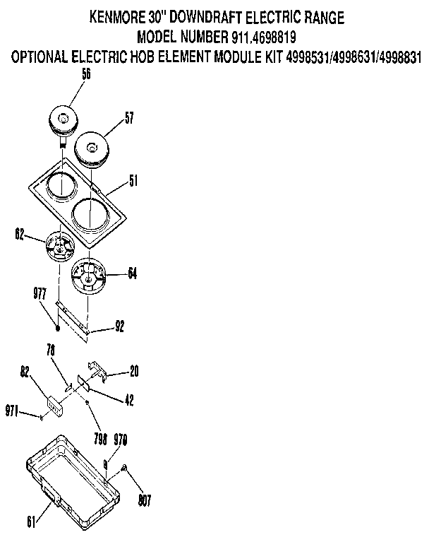 Kenmore 9114698819 optional -hob module diagram