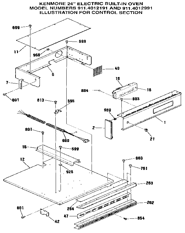 Kenmore 9114012191 control section diagram