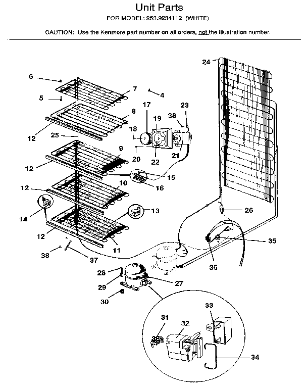 Kenmore 2539234112 unit diagram