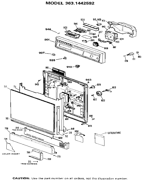 Kenmore 3631442592 escutcheon and door diagram