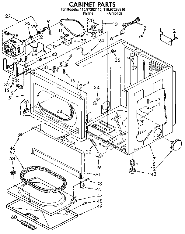 Kenmore 11097283810 cabinet parts diagram