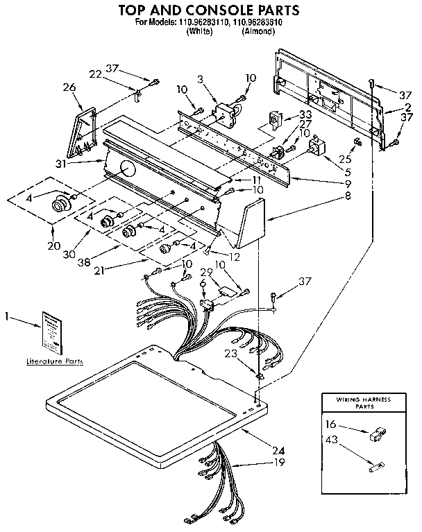 Kenmore 11096283110 top and console parts diagram