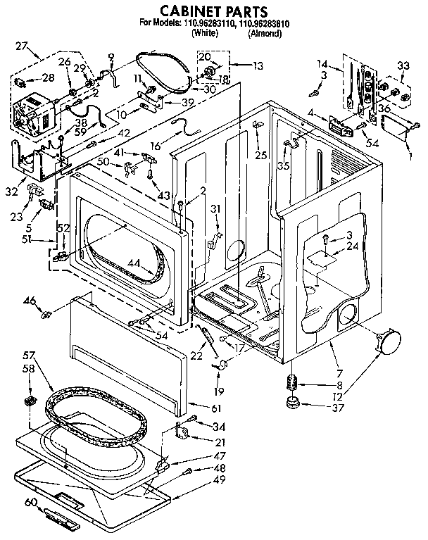Kenmore 11096283110 cabinet parts diagram