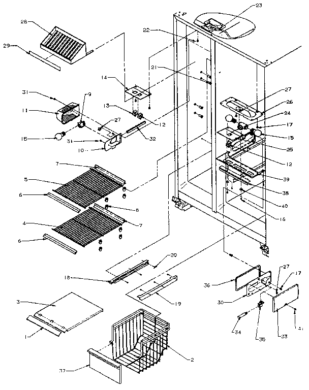 Amana SZDE27N-P1162202W freezer shelving and refrigerator light diagram