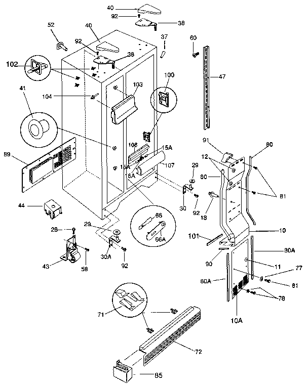 Frigidaire FRS24XHAW0 cabinet parts diagram