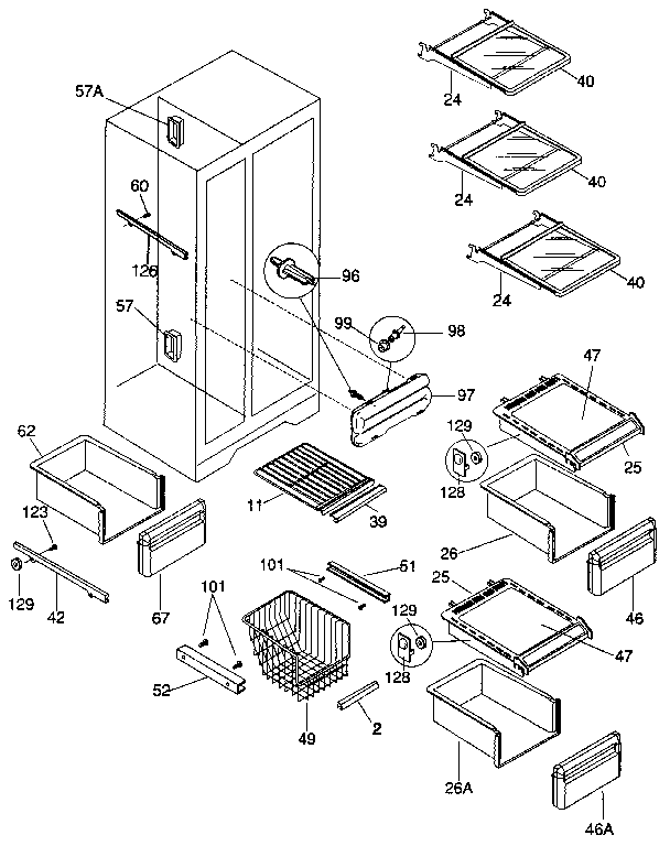 Frigidaire FRS24XHAD0 shelves and accessories diagram