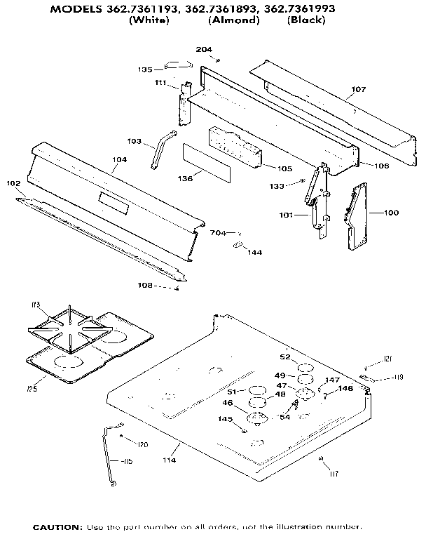 Kenmore 3627361893 main top section diagram