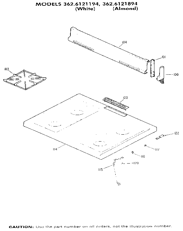 Kenmore 3626121894 main top section diagram