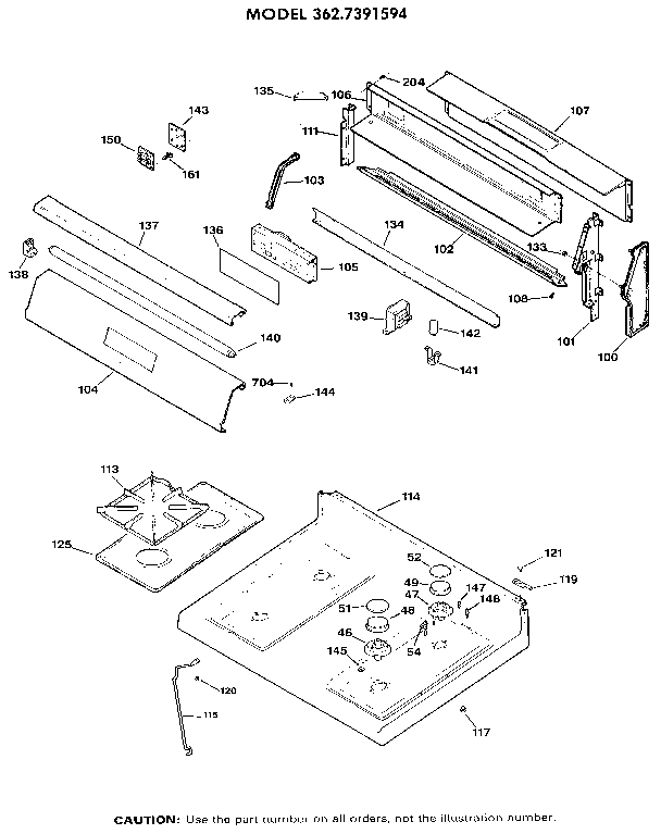 Kenmore 3627391594 main top section diagram
