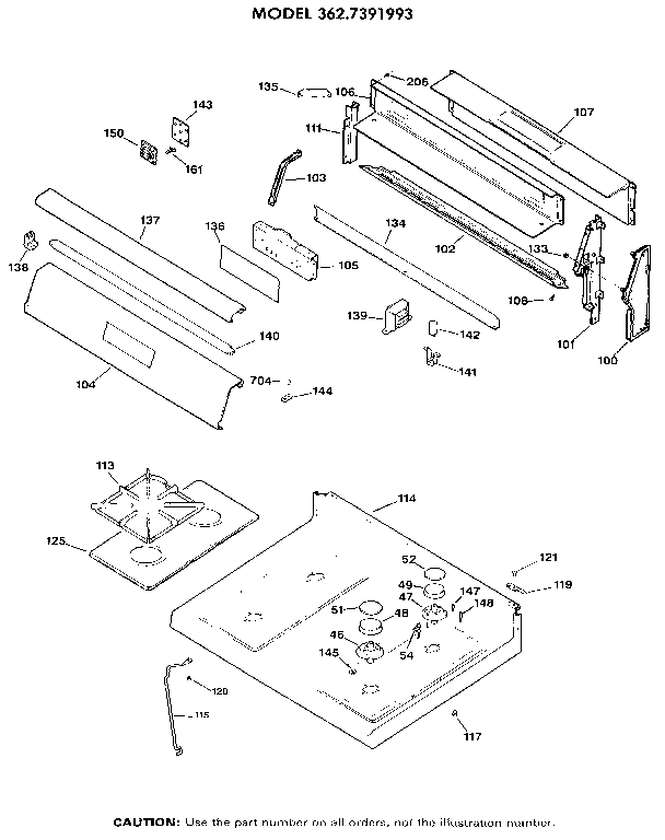 Kenmore 3627391993 main top section diagram