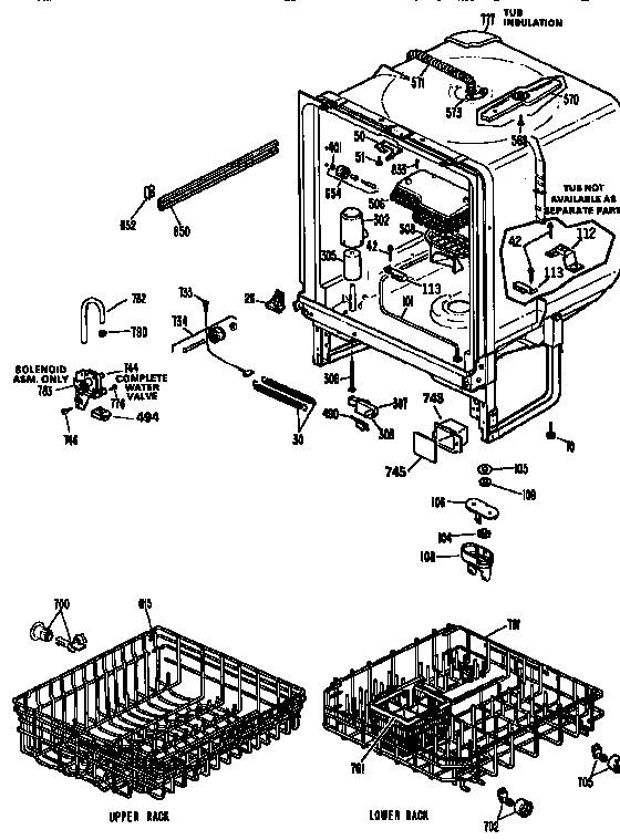 GE GSD400T-49WA tub and rack diagram
