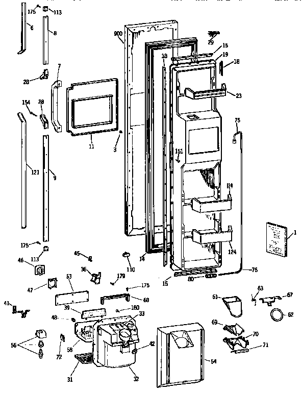 GE TPH21PRSABB freezer door diagram