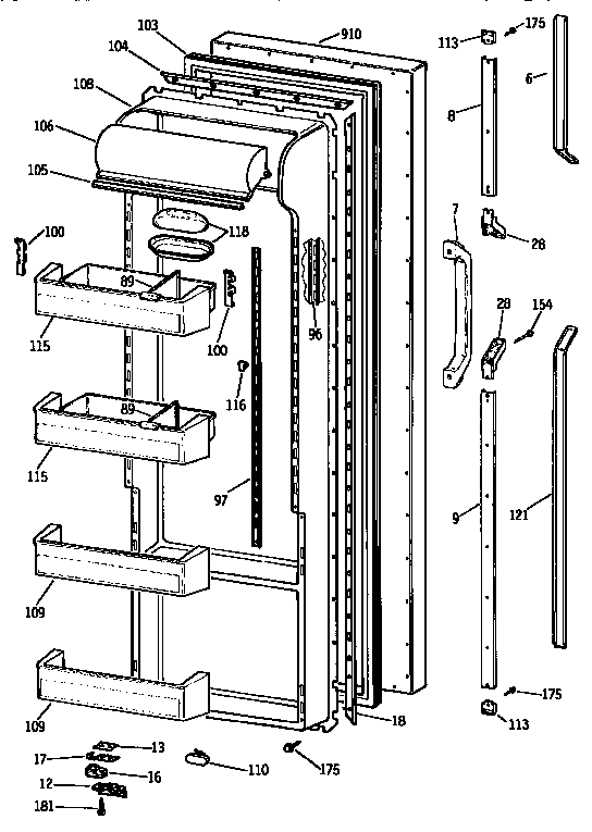 GE TPH21PRSABB freezer food door diagram