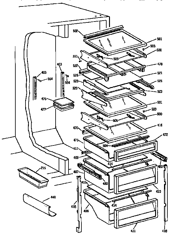 GE TPH21PRSABB fresh food shelves diagram