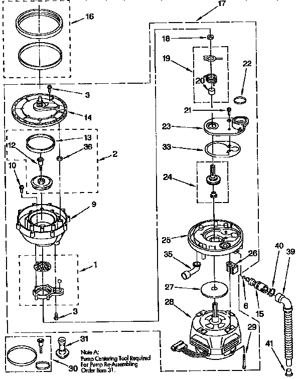KitchenAid KUDA23SYWH1 pump and motor parts diagram